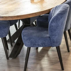 Trendy eetkamerstoel blauw met zwarte houten poot
