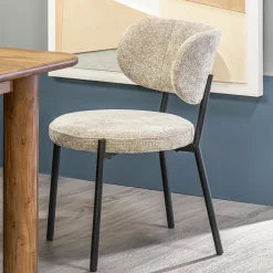 Trendy eetkamerstoel gemêleerd taupe met zwarte poot