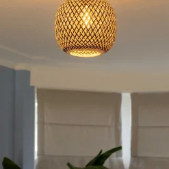 Trendy plafondlamp bamboe naturel/zwart