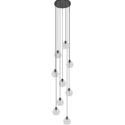 Videlamp / multipendel 9L zwart helder bolglas