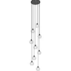 Videlamp / multipendel 9L zwart helder bolglas