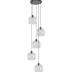 Videlamp / multipendel zwart met 5 helder glazen bollen