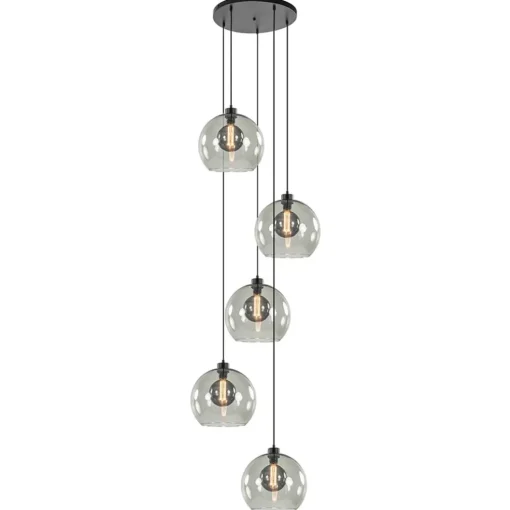 Videlamp zwart 5-lichts smoke glas