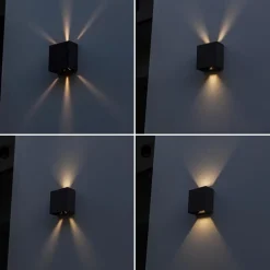 Vierkante LED buitenlamp wand zwart up+down