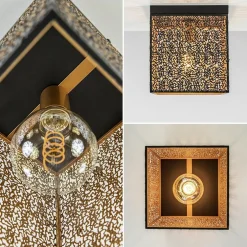 Vierkante plafondlamp zwart met gouden binnenzijde