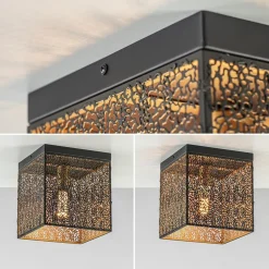 Vierkante plafondlamp zwart met gouden binnenzijde