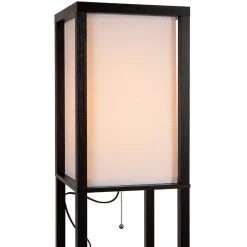 Vierkante vloerlamp zwart met beige kap en oplaadplatform