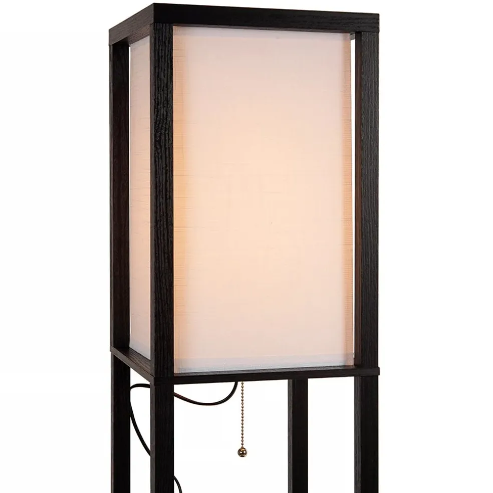 Vierkante vloerlamp zwart met beige kap en oplaadplatform