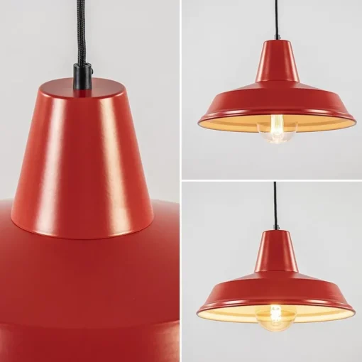 Vintage hanglamp rood met wit en zwart snoer