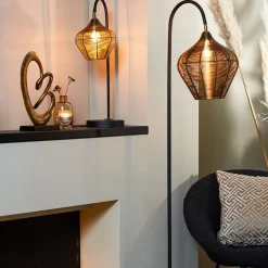 Vloerlamp Alvaro antiek brons + mat zwart
