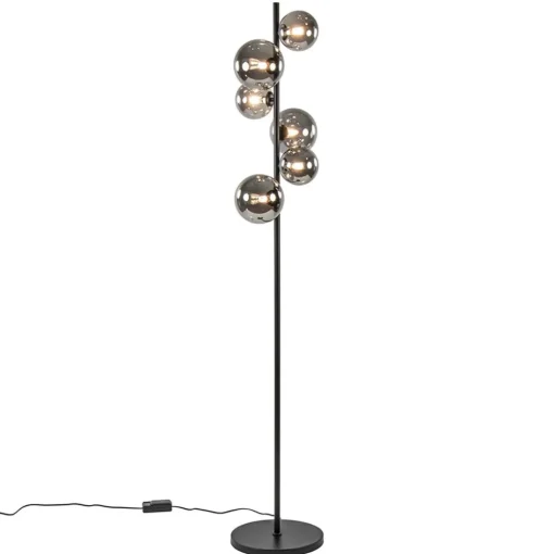 Vloerlamp Calcio 6l zwart + smoke glas