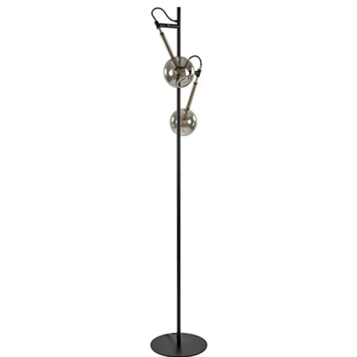 Vloerlamp Globe 2-L zwart/goud smokeglas