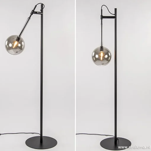 Vloerlamp Globe 1L zwart/smoke glas 25cm