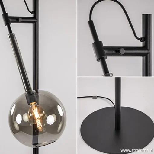 Vloerlamp Globe 1L zwart/smoke glas 25cm
