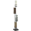 Vloerlamp 4L zwart + cilinder kappen bruin