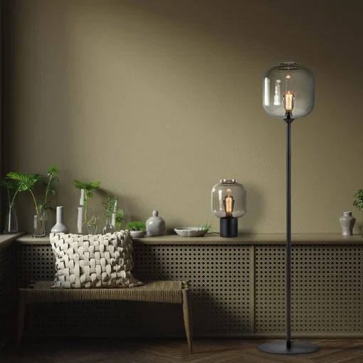 Vloerlamp Lett zwart/smoke glas