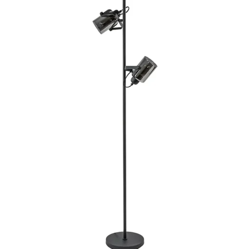 Vloerlamp mat zwart met titanium glazen kappen