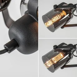 Vloerlamp mat zwart met titanium glazen kappen