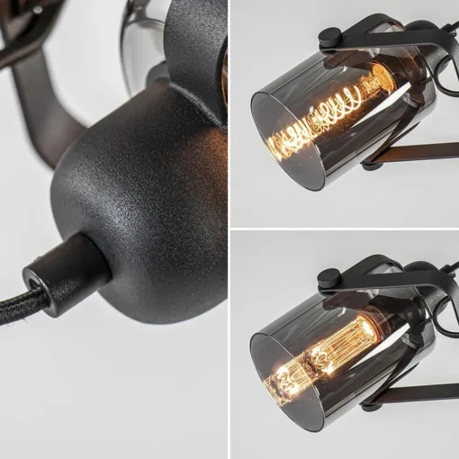 Vloerlamp mat zwart met titanium glazen kappen