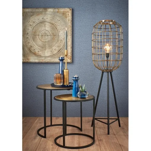 Vloerlamp oud-brons zwart kooi