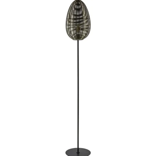 Vloerlamp Yaelle antiek brons met zwarte voet