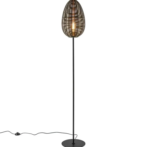 Vloerlamp Yaelle antiek brons met zwarte voet