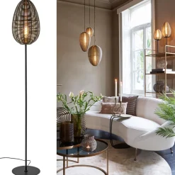 Vloerlamp Yaelle antiek brons met zwarte voet