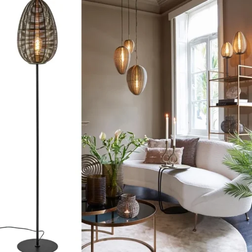 Vloerlamp Yaelle antiek brons met zwarte voet
