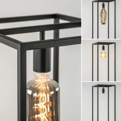 Vloerlamp zwart frame met houten plank