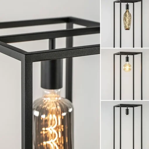 Vloerlamp zwart frame met houten plank