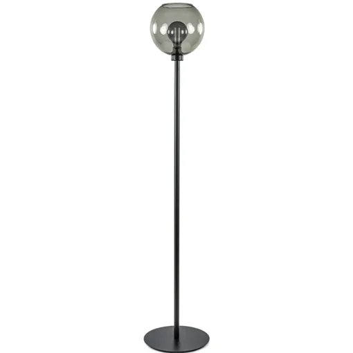 Vloerlamp zwart met smoke glazen kap