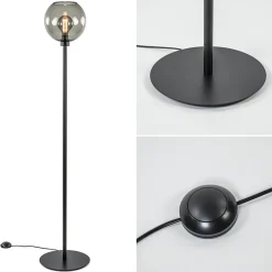Vloerlamp zwart met smoke glazen kap