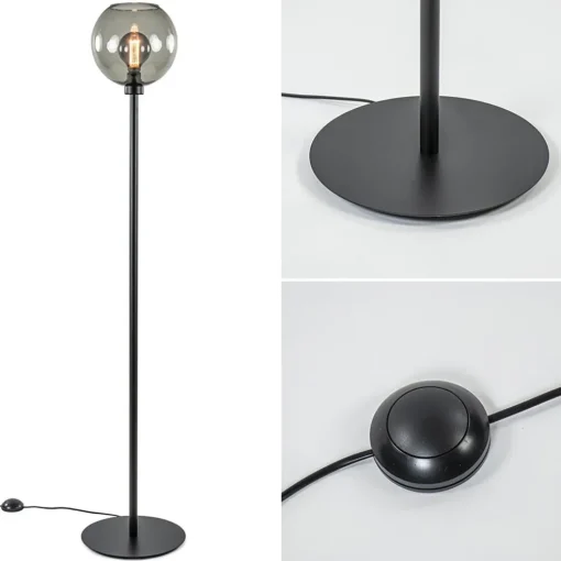 Vloerlamp zwart met smoke glazen kap