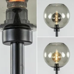 Vloerlamp zwart met smoke glazen kap