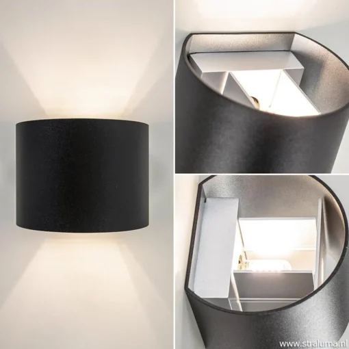Wandlamp afgerond zwart/grijs stelklep g9