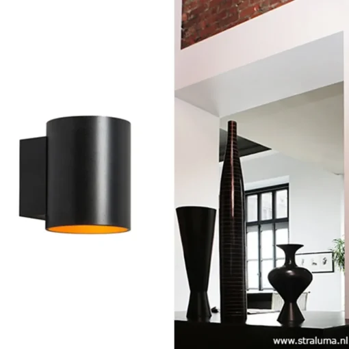 Wandlamp cilinder zwart/goud