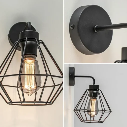 Wandlamp draadkorf zwart