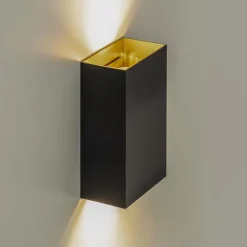 Wandlamp Eros rechthoek zwart/matgoud 2xgu10
