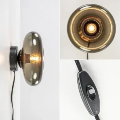 Wandlamp Hoseki zwart + smoke glas