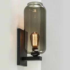 Wandlamp Lett zwart + smoke glas