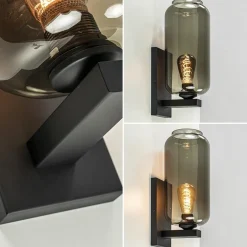 Wandlamp Lett zwart + smoke glas