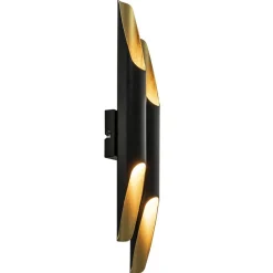 Wandlamp Pipes 48cm zwart/matgoud