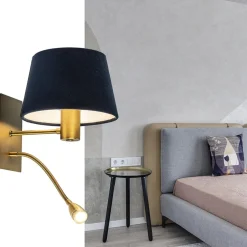Wandlamp Regina antiek brons met leesarm exclusief kap