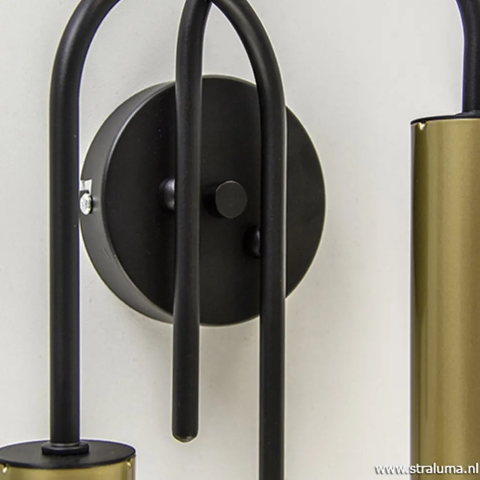 Wandlamp toog dubbel zwart/mat goud