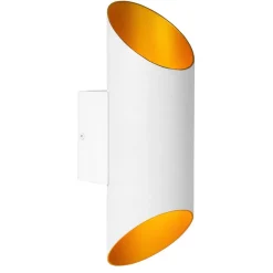 Wandlamp up+down cilinder wit/goud