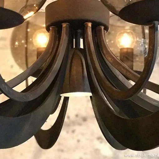 Zwart metalen hanglamp met smoke glas