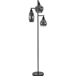 Zwart metalen vloerlamp met titanium glazen kappen