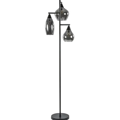 Zwart metalen vloerlamp met titanium glazen kappen