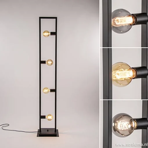 Zwarte metalen vloerlamp open frame