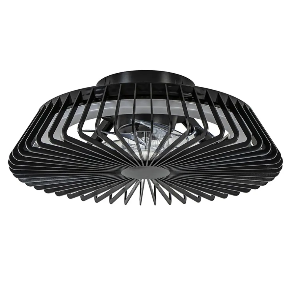 Zwarte plafondventilator mini met dimbaar LED